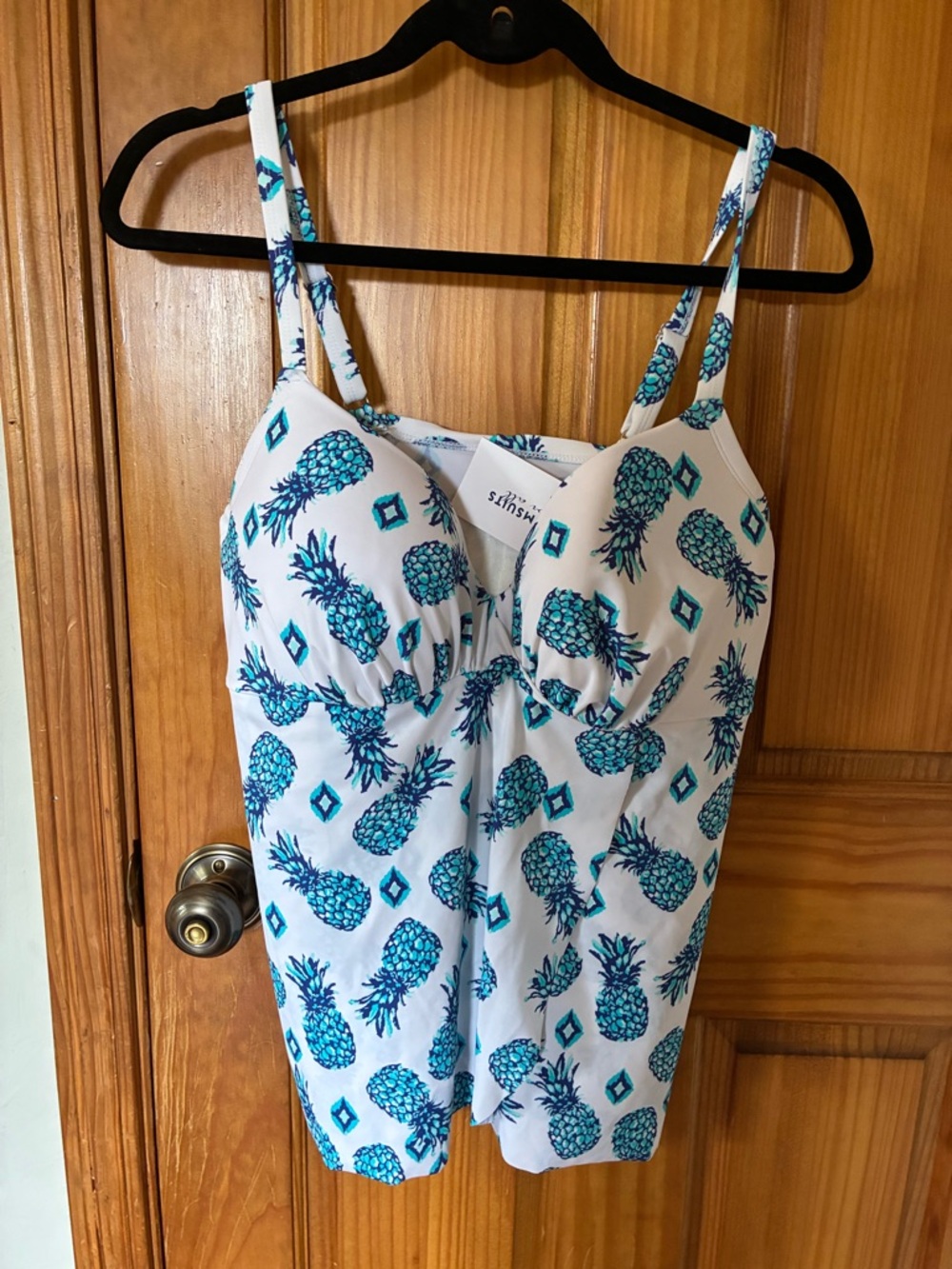 Swimsuits for All.  Pineapple Print White Tankini Top